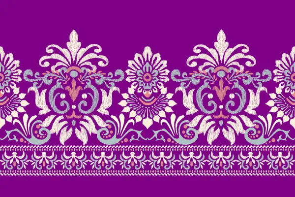 Ikat Blumenpaisley Stickerei Auf Lila Hintergrund Ikat Ethnisch Orientalische Muster — Stockvektor