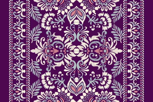 Ikat Цветочные Paisley Вышивки Фиолетовом Фоне Ikat Этнический Восточный Узор — стоковый вектор