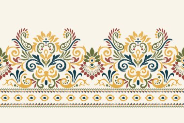 Beyaz arka plana Ikat desenli desenli işleme.Etnik oryantal desen geleneği. Doku, kumaş, giysi, ambalaj, dekorasyon, atkı, sargı için tasarım.