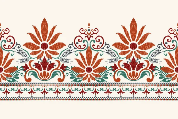 Ikat Broderie Paisley Floral Sur Fond Blanc Modèle Oriental Ethnique — Image vectorielle