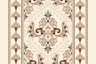 Beyaz arka plana Ikat desenli desenli işleme.Etnik oryantal desen geleneği. Doku, kumaş, giysi, ambalaj, dekorasyon, atkı, halı için soyut vektör çizimi.