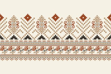 Beyaz arka plan üzerine çiçek haçı nakışı. Geometrik etnik doğu desenli geleneksel. Doku, kumaş, giysi, ambalaj, dekorasyon, sarong için soyut vektör çizimi..