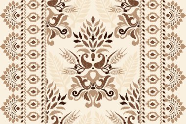 Beyaz arka plana Ikat desenli desenli işleme.Etnik oryantal desen geleneği. Doku, kumaş, giysi, ambalaj, dekorasyon, atkı, halı için soyut vektör çizimi.