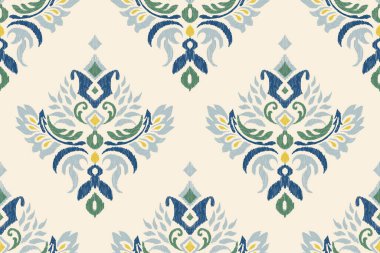 Beyaz arkaplana Ikat desenli desenli işlemeler, İkat etnik doğulu dikişsiz desenler geleneksel. Doku, kumaş, giysi, süsleme, dekorasyon için tasarım..