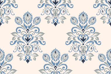 Beyaz arkaplana Ikat desenli desenli işlemeler, İkat etnik doğulu dikişsiz desenler geleneksel. Doku, kumaş, giysi, süsleme, dekorasyon için tasarım..