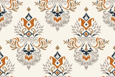 Beyaz arkaplana Ikat desenli desenli işlemeler, İkat etnik doğulu dikişsiz desenler geleneksel. Doku, kumaş, giysi, süsleme, dekorasyon için tasarım.