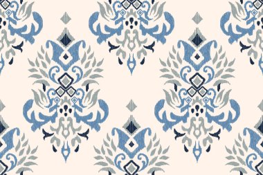Beyaz arkaplana Ikat desenli desenli işlemeler, İkat etnik doğulu dikişsiz desenler geleneksel. Doku, kumaş, giysi, süsleme, dekorasyon için tasarım..
