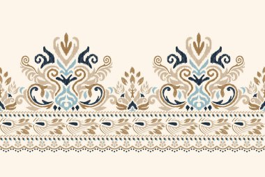 Beyaz arka plana Ikat desenli desenli işleme.Etnik oryantal desen geleneği. Doku, kumaş, giysi, ambalaj, dekorasyon, halı, eşarp için soyut vektör çizimi.