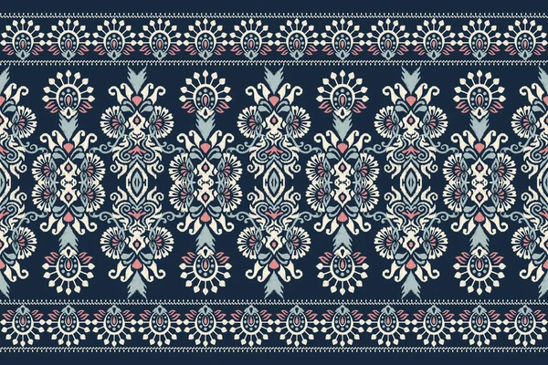 stock vector Ikat floral paisley embroidery on navy blue background.Ikat ethnic oriental pattern traditional.Aztec style abstract vector illustration.design for texture,fabric,clothing,wrapping,decoration,sarong.