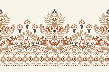 Beyaz arka plana Ikat desenli desenli işleme.Etnik oryantal desen geleneği. Doku, kumaş, giysi, ambalaj, dekorasyon, halı, eşarp için soyut vektör çizimi.