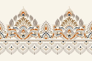 Beyaz arka plana Ikat desenli desenli işleme.Etnik oryantal desen geleneği. Doku, kumaş, giysi, ambalaj, dekorasyon, halı, eşarp için soyut vektör çizimi.