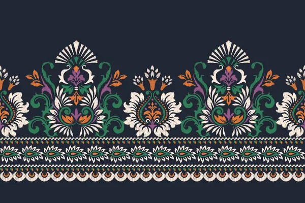 Siyah arkaplan vektör illüstrasyonunda Arabesque Ikat çiçek deseni. Etnik doğuya özgü nakış, soyut özgeçmiş. Doku, kumaş, giysi, ambalaj, dekorasyon, atkı, baskı için tasarım.