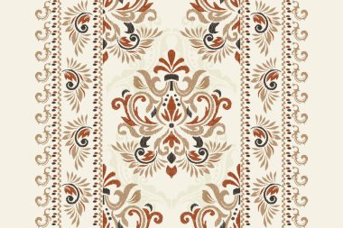 Beyaz arkaplan vektör illüstrasyonunda geleneksel Damask Ikat deseni. Etnik oryantal nakış, soyut özgeçmiş. Doku, kumaş, giysi, ambalaj, dekorasyon için tasarım..