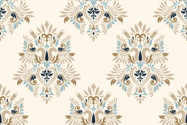 Beyaz arkaplan vektör illüstrasyonunda Damask Ikat çiçek deseni. Etnik doğuya özgü nakış, Aztek tarzı, soyut özgeçmiş. Doku, kumaş, giysi, ambalaj, dekorasyon, baskı için tasarım.