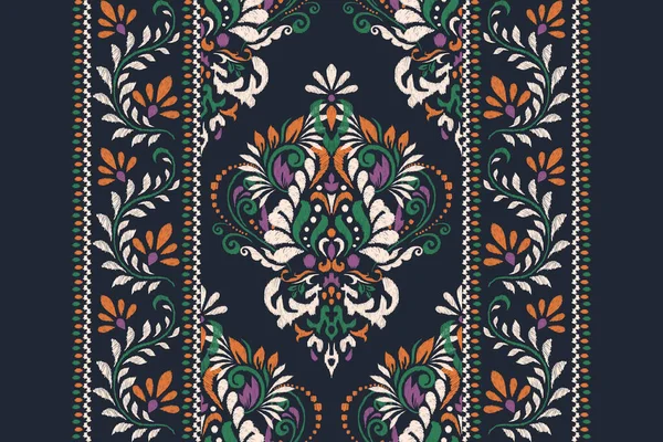 Stock vector Arabesque Ikat floral pattern on black background vector illustration.Ikat ethnic oriental embroidery.Aztec style,abstract background.design for texture,fabric,clothing,wrapping,decoration,scarf,print