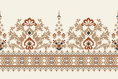 Beyaz arkaplan vektörü illüstrasyonunda çiçek pikseli sanat deseni. Geometrik etnik oryantal nakış, geleneksel, Aztek tarzı soyut özgeçmiş. Doku, kumaş, giysi, sargı için tasarım.