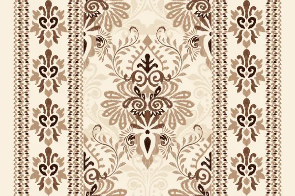 Beyaz arka plana Ikat desenli desenli işleme.Etnik oryantal desen geleneği. Doku, kumaş, giysi, ambalaj, dekorasyon, atkı, halı için soyut vektör çizimi.