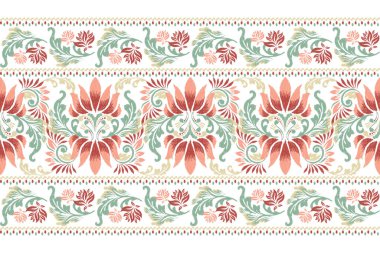 Beyaz arkaplan vektörü illüstrasyonunda halı deseni Ikat çiçek nakışı. Barok, geleneksel, soyut arkaplan, emzirme. Doku, kumaş, giysi, ahşap, dekorasyon, halı, eşarp tasarımı.