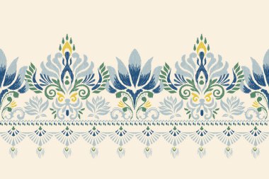 Dijital boya deseni. Beyaz arkaplan vektör illüstrasyonuna Ikat çiçek nakışı. El çizimi, el çizimi, mürekkep dokusu. Doku, kumaş, giysi, dekorasyon, sarong, atkı, parmak izi..