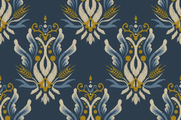 Dijital boyama dizaynı, lacivert arka planda kusursuz desen. Kumaş vektör illüstrasyonunda mürekkep. Geleneksel, barok, el çizimi. Doku, kumaş, giysi, ambalaj, dekorasyon, halı tasarımı.