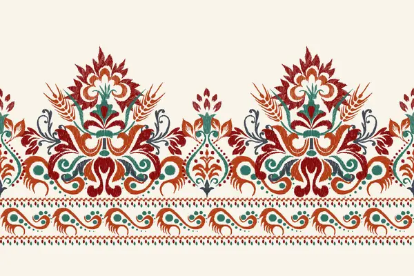 Dijital boya deseni. Beyaz arkaplan vektör illüstrasyonuna Ikat çiçek nakışı. El çizimi, el çizimi, mürekkep dokusu. Doku, kumaş, giysi, dekorasyon, sarong, atkı, parmak izi..