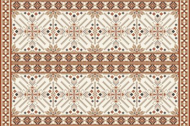 Beyaz arka plan üzerine çiçek haçı nakışı. Geometrik etnik oryantasyon vektör ilüstrasyonu, Aztek tarzı, soyut özgeçmiş. Doku, kumaş, giysi, dekorasyon, atkı, halı.