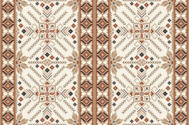 Beyaz arka plan üzerine çiçek haçı nakışı. Geometrik etnik oryantasyon vektör ilüstrasyonu, Aztek tarzı, soyut özgeçmiş. Doku, kumaş, giysi, dekorasyon, atkı, halı.