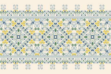 Beyaz zemin üzerinde Ukrayna deseni vektör illüstrasyonu. Geometrik etnik oryantal nakış, Aztek tarzı, geleneksel, piksel sanat. Doku, kumaş, giysi, ambalaj, dekorasyon, eşarp, halı.