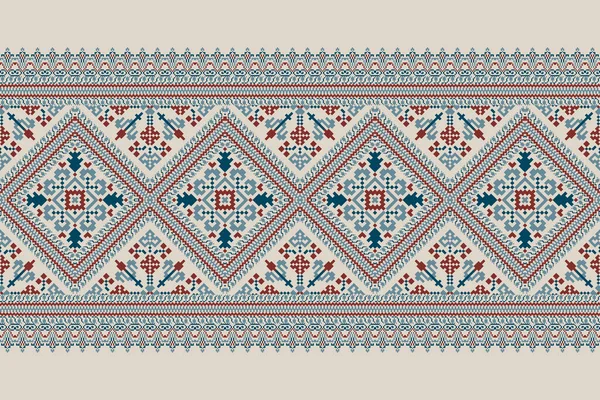 Geometrik etnik oryantal model vektörü illüstrasyonu. Gri arkaplan üzerine çiçek pikseli sanat nakışı, Aztek tarzı, soyut arkaplan. Doku, kumaş, giysi, ambalaj, dekorasyon, atkı, baskı için tasarım..