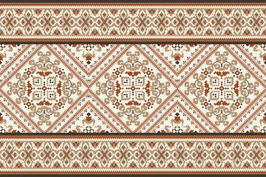 Geometric ethnic oriental pattern traditional on white background.floral pixel art embroidery vector illustration.Aztec style,abstract background.design for texture,fabric,cloth,decoration,scarf,print clipart