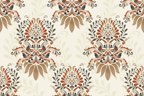 stock vector Damask Ikat floral seamless pattern on white background vector illustration.Ikat ethnic oriental embroidery.Aztec style,abstract background.design for texture,fabric,clothing,wrapping,decoration,print