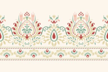 Beyaz arkaplan vektör illüstrasyonundaki Damask Ikat çiçek deseni. Mürekkep deseni deseni deseni soyut, el çizimi, barok. Doku, kumaş, giysi, ambalaj, dekorasyon, atkı, sargı için tasarım..