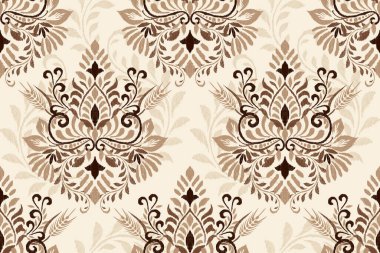 Beyaz arkaplan vektör illüstrasyonunda Ikat çiçek deseni. Ikat oryantal nakış, el çizimi, barok desen. Doku, kumaş, giysi, dekorasyon, sarong, moda kadınları için tasarım..