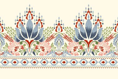 Beyaz arkaplan vektör illüstrasyonundaki Damask Ikat çiçek deseni. Mürekkep deseni deseni deseni soyut, el çizimi, barok. Doku, kumaş, giysi, ambalaj, dekorasyon, atkı, sargı için tasarım..