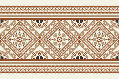 Geometrik etnik oryantal model vektör illüstrasyonu. Beyaz arka plan üzerine çiçek pikseli sanat nakışı. Soyut, Slav süsü. Doku, kumaş, ambalaj, dekorasyon için tasarım..