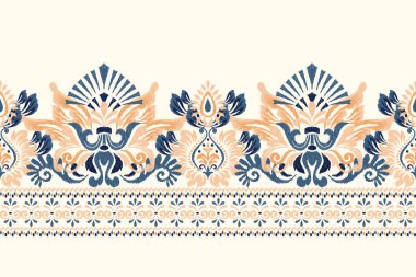 Beyaz arkaplan vektör illüstrasyonundaki Damask Ikat çiçek deseni. Mürekkep deseni deseni deseni soyut, el çizimi, barok. Doku, kumaş, giysi, ambalaj, dekorasyon, atkı, sargı için tasarım..