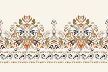 Beyaz arkaplan vektör illüstrasyonundaki Damask Ikat çiçek deseni. Mürekkep deseni deseni deseni soyut, el çizimi, barok. Doku, kumaş, giysi, ambalaj, dekorasyon, atkı, sargı için tasarım..