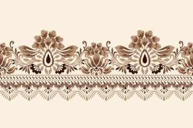 Beyaz arkaplan vektör illüstrasyonundaki Damask Ikat çiçek deseni. Mürekkep deseni deseni deseni soyut, el çizimi, barok. Doku, kumaş, giysi, ambalaj, dekorasyon, atkı, sargı için tasarım..