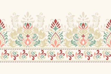 Beyaz arkaplan vektör illüstrasyonundaki Damask Ikat çiçek deseni. Mürekkep deseni deseni deseni soyut, el çizimi, barok. Doku, kumaş, giysi, ambalaj, dekorasyon, atkı, sargı için tasarım..