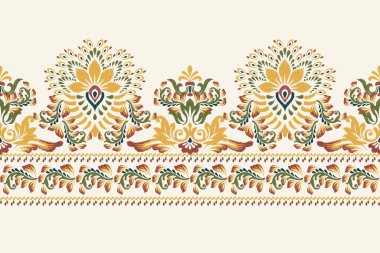 Beyaz arkaplan vektörü illüstrasyonunda Ikat çiçek deseni. damask Ikat oryantal nakış, geleneksel, el çizimi, barok sanat. Doku, kumaş, giysi, dekorasyon, sarong, eşarp.