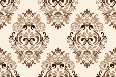 Beyaz arkaplan vektör illüstrasyonunda Ikat çiçek deseni. Ikat oryantal nakış, el çizimi, barok desen. Doku, kumaş, giysi, dekorasyon, sarong, moda kadınları için tasarım.