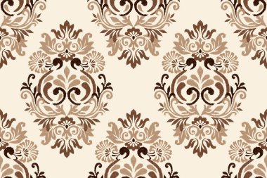 Ikat floral seamless pattern on white  background vector illustration.Ikat oriental embroidery.Aztec style,hand drawn,baroque pattern.design for texture,fabric,clothing,decoration,sarong,fashion women clipart