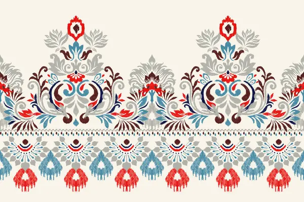 stock vector Damask Ikat floral pattern on white background vector illustration.ink texture embroidery.Aztec style abstract,hand drawn,baroque.design for texture,fabric,clothing,wrapping,decoration,scarf,sarong.