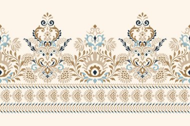 Beyaz arkaplan vektör illüstrasyonundaki Damask Ikat çiçek deseni. Mürekkep deseni deseni deseni soyut, el çizimi, barok. Doku, kumaş, giysi, ambalaj, dekorasyon, atkı, sargı için tasarım..