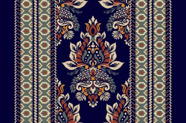 Mor arkaplan vektörü illüstrasyonunda Damask Ikat çiçek deseni. Mürekkep deseni deseni nakış, soyut, el çizimi, barok. Doku, kumaş, giysi, ambalaj, dekorasyon, atkı, halı için tasarım.