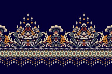 Mor arkaplan vektörü illüstrasyonunda Damask Ikat çiçek deseni. Mürekkep deseni deseni nakış, soyut, el çizimi, barok. Doku, kumaş, giysi, ambalaj, dekorasyon, atkı, sargı için tasarım.