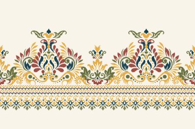 Beyaz arkaplan vektörü illüstrasyonunda Ikat çiçek deseni. damask Ikat oryantal nakış, geleneksel, el çizimi, barok sanat. Doku, kumaş, giysi, dekorasyon, sarong, eşarp.