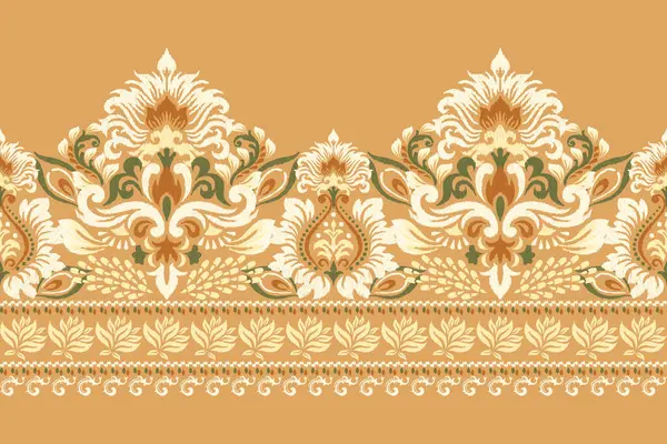 Damast Ikat Blumenmuster Auf Orangefarbenem Hintergrund Vektor Illustration Geometrische Ethnische Stockvektor