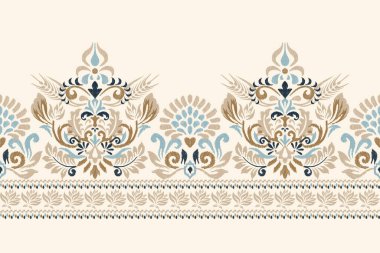 Beyaz arkaplan vektör illüstrasyonundaki Damask Ikat çiçek deseni. Mürekkep deseni deseni deseni soyut, el çizimi, barok. Doku, kumaş, giysi, ambalaj, dekorasyon, atkı, sargı için tasarım..
