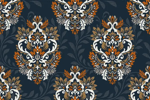 Ikat Florales Nahtloses Muster Auf Marineblauem Hintergrund Vektor Illustration Ikat lizenzfreie Stockillustrationen
